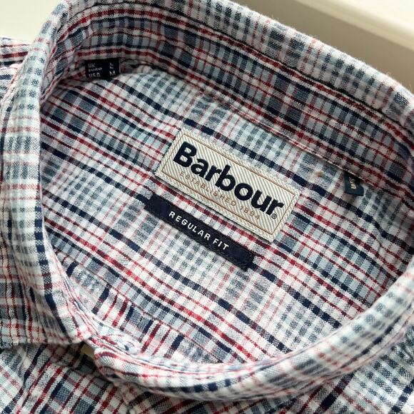 NWT Barbour Deanhill Summer Seersucker Plaid Button Up Shirt Mens Medium Navy - Picture 8 of 10